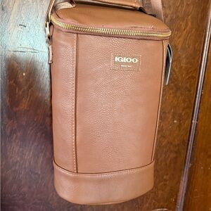 Igloo Cooler Bag Brown Faux Leather New with Tags Wine Holder Holds Two Bottles